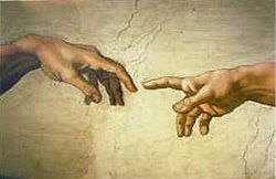 Detalj ur fresken "Skapelsen av Adam" av Michelangelo.